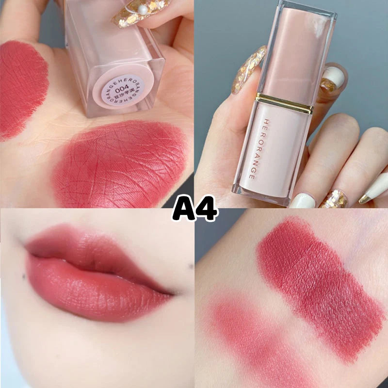 HERORANGE 1Pc Matte Lipstick Waterproof Velvet Nude Sexy Red Long Lasting Non-Stick Dry Lip Stain Makeup