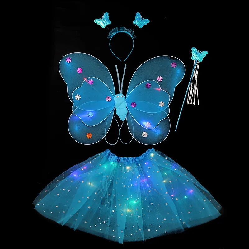 Kids Butterfly Headband Wings Cute Party Props with Fairy Wand Glitter Butterfly Dressing Up Fairy Wing Cosplay Costume