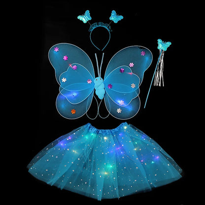 Kids Butterfly Headband Wings Cute Party Props with Fairy Wand Glitter Butterfly Dressing Up Fairy Wing Cosplay Costume