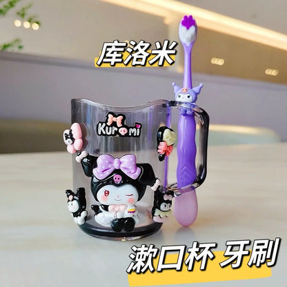 New kawaii Hello kitty children's mouthwash cup kuromi teeth jar brush cup My melody toothbrush holder Children's wash cup set