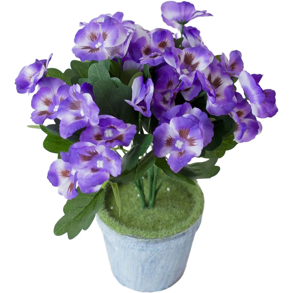 Spring Artificial Decorative Pansy Artificial Flower with Natural Stem Finish for Placement in Shelf Tabletop or Hanging Display
