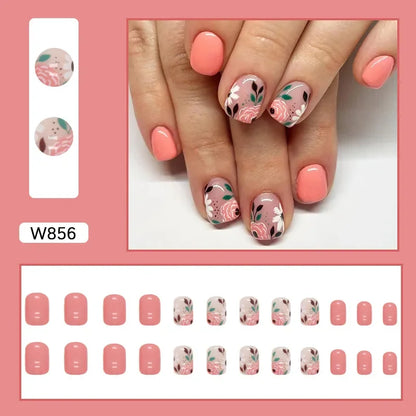 Fresh Green Tea 24 Pcs Fake Nail with Jelly sticker Press on False Nails Wearable Round Head Oval Full Cover Nail Tips