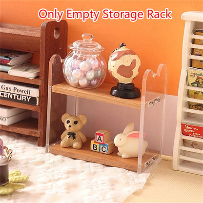 1:12 Dollhouse Miniature Wooden Showcase Desktop Storage Rack Bookshelf Display Shelf Mini Furniture Model DIY Dollhouse Decor