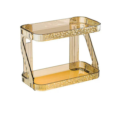 Gold Luxury Double Layer Bathroom Kitchen Vanity Cosmetic Transparent Storage Rack No Drilling Required Modern Minimalist Design