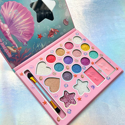 18-Color Cartoon Shell Makeup Palette with Brushes Mirror,Dreamy Glitter Matte and Shimmer Finish,Perfect for Holiday Parties