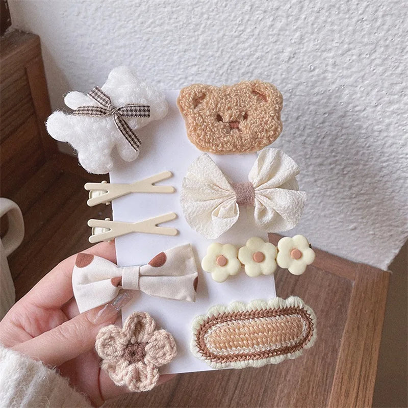 9PCS/set Infant Girls Hair Clips Cartoon Bear Bowknot Barrettes Birthday Gifts Hairpin Headdress Kids Barretees Hair Accessories