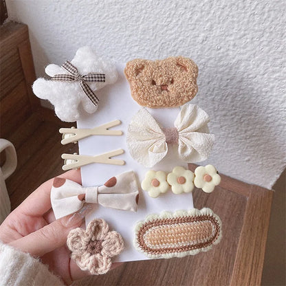 9PCS/set Infant Girls Hair Clips Cartoon Bear Bowknot Barrettes Birthday Gifts Hairpin Headdress Kids Barretees Hair Accessories