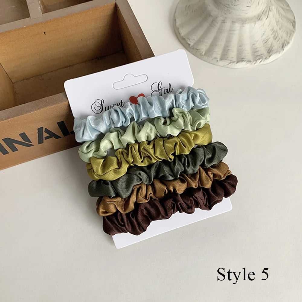 3/6Pcs/Set Silk Hair Scrunchies Elastic Hair Bands Women Elegant Headwear Hair Ties Ponytail Holder Sweet Hair Rope Rubber Bands
