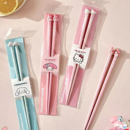 Hello Kitty Melody Cinnamoroll Alloy Chopsticks Non-Slip Couple Cartoon Design Household Set Chopsticks Children Gifts