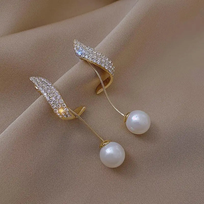 2023 New Classic Elegant Imitation Pearl Dangle Earrings For Women Crystal Long Tassel Exquisite Drop Earring Wedding Jewelry