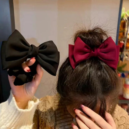 Female Satin Bow Hairpin Ponytail Clip Two-layer Bowknot Ribbon Spring Clip Temperament Accessories Korean Fashion Elegant
