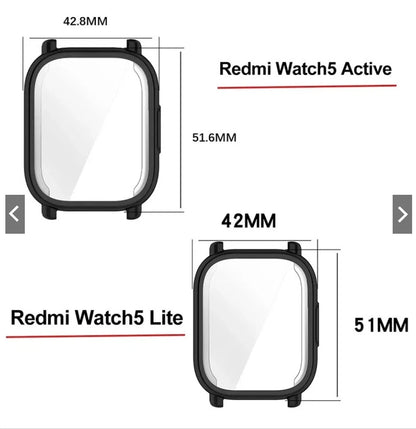 Full Cover Screen Protector Case For Xiaomi Redmi Watch 5 Active Lite Case Tempered Glass Anti-scratch Film Bumper Protective