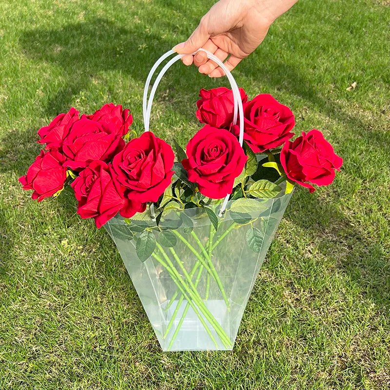 1pc Transparent Gifts Tote Bag Wedding Bouquet Flowers Packaging Bags Box For Florist Birthday Party Decor Xmas Valentines Gift