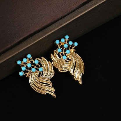 Vintagevintage Light Blue Rhinestone Vacuum-Plated Hollow Relief Elegant Necklace Earrings Jewelry Set For Special Occasions