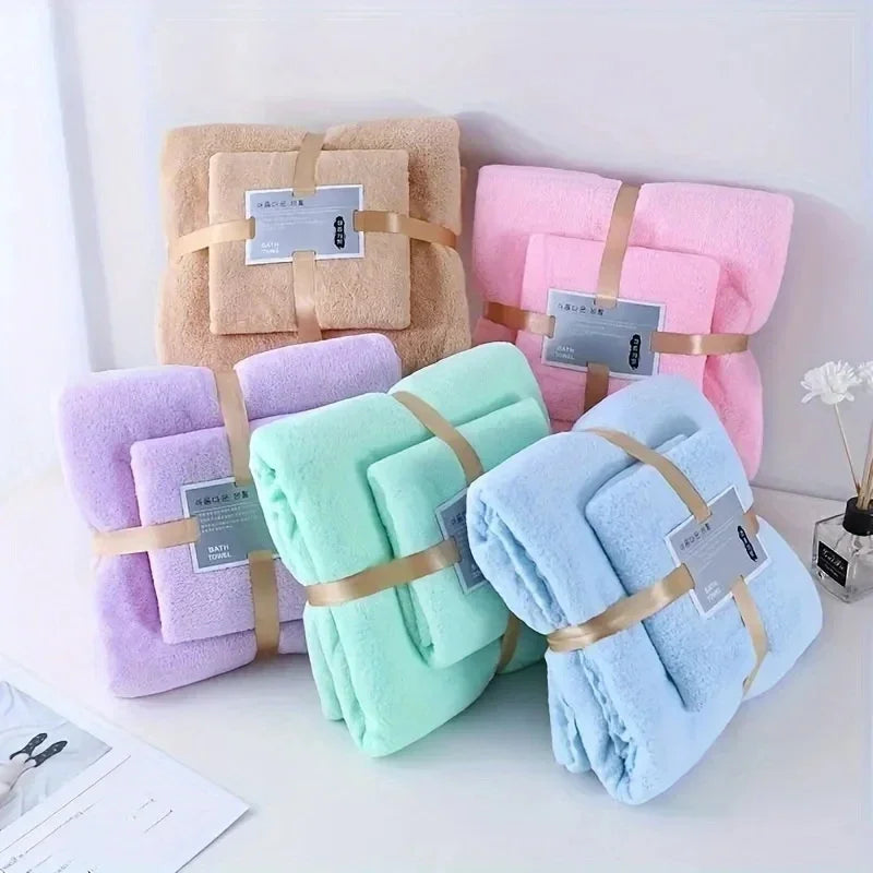 2PC Bath Towels Set Super Soft Highly Absorbent Quick-drying For Adults Hotel & Spa Use Coral Velvet Bath Towel