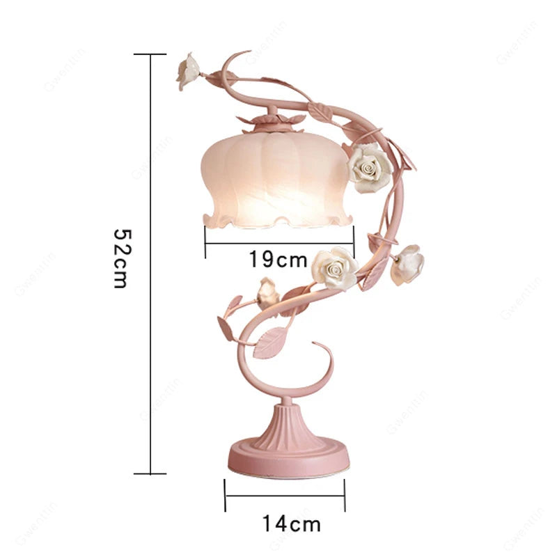 Romantic European-style pink table lamp bedroom ins princess pink rose flower girl heart girl children's room bedside lamp