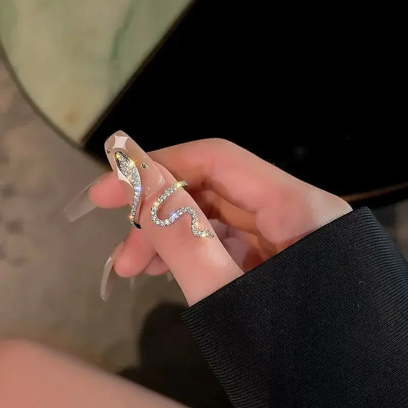 Y2k Irregular Open Rings Crystal Heart Bow Snake Finger Rings for Women Girls Kpop Sweet Trendy Aesthetic Jewelry Gift Wholesale