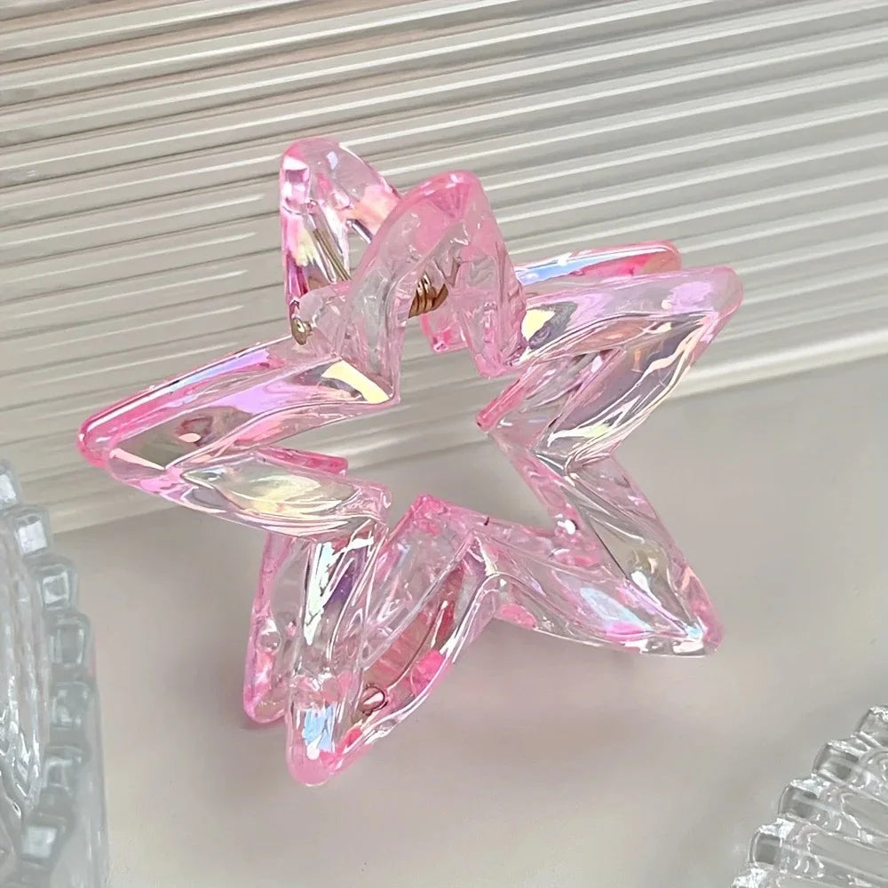 Colorful Hollow Five-Pointed Star Shark Clip Simple Transparent Hairpin Sweet Temperament Girls Hairpin Hair Accessories
