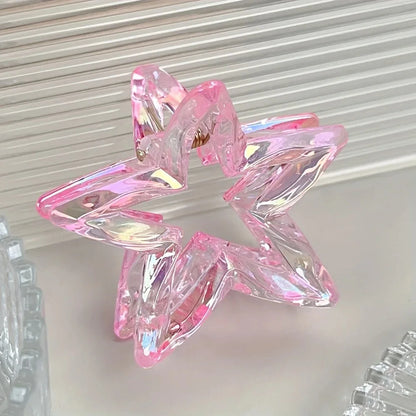 Colorful Hollow Five-Pointed Star Shark Clip Simple Transparent Hairpin Sweet Temperament Girls Hairpin Hair Accessories