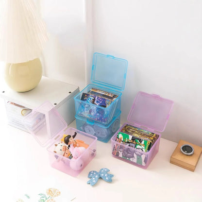 Transparent Plastic Storage Box Photocards Small Card Storage Box Desk Organizer Box Classification Box Stationery