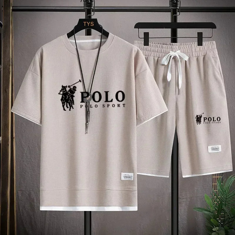 2026 Men's Short-sleeved T-shirt + Sports Shorts Two-piece Summer Fashion Breathable Fitness Casual Jogging Set Short Sleeve Two