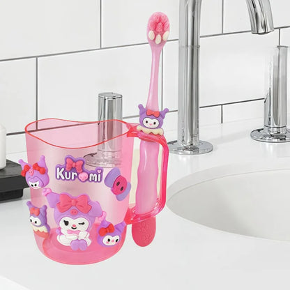 New kawaii Hello kitty children's mouthwash cup kuromi teeth jar brush cup My melody toothbrush holder Children's wash cup set