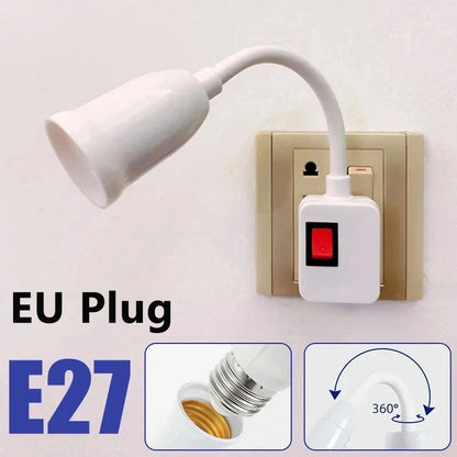 1PC EU Plug E27 Direct Plug In Swivel Head E27 Socket Bulb Holder With Switch LED Table Lamp Stainless Steel Hose Steering Lever