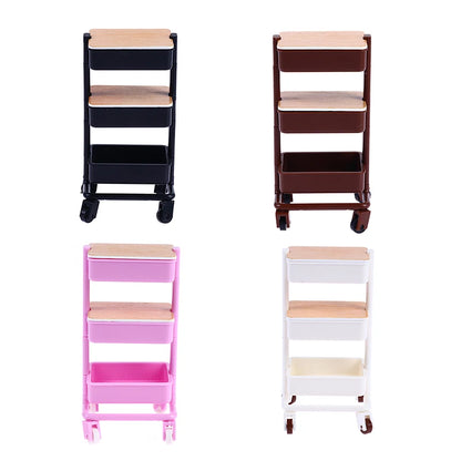 Storage Display Shelf Bookshelf Furniture Model Decor Toy 1Set 1:12  Dollhouse Miniature Trolley Dining Cart with Wheels