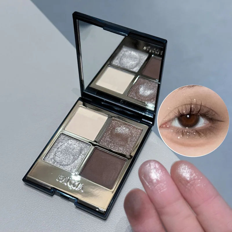 4-Color Sparkling Eyeshadow Palette Smoky Black Eye Shadow Matte Glitter Eye Pigment Long Lasting Waterproof Eyes Makeup Palette