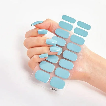 Semi Cured Gel Nail Sticker Pure Color UV LED Lamp Covered Waterproof Full Adhesive Long Self Nail Decals Manicure Lasting