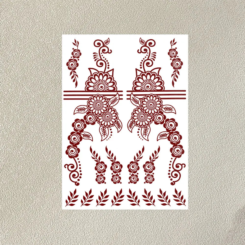 Waterproof Henna Tattoo Stickers for Women Flower Instant Fake Tattoo for Hand Temporary Tattoos for Wedding Party Festival