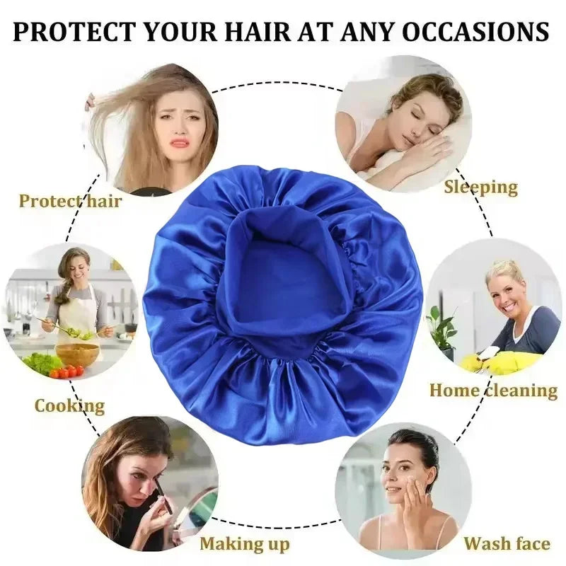 Soft Silk Satin Lined Bonnet Large Satin Hair Bonnet Household Sleep Shower Cap Hair Wrap Cover for Long Hair Salon Tool 1pcs