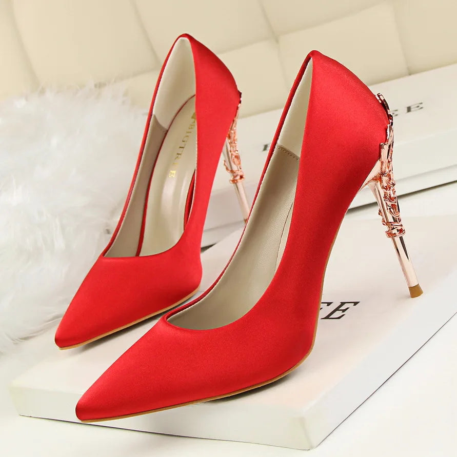 9219-2 Style Women Fashion Shoes Pure Color Leather High Heels Low Heels Medium Capsule Korean Style Spring Autumn