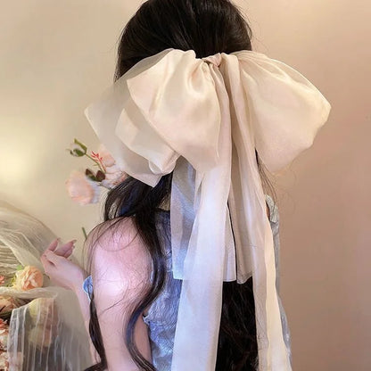 Women Elegant Lace Bow Ribbon Hair Clips Solid Color Satin Заколка Бант Girls Korean Hairpins Party Headdress Hair Accessories