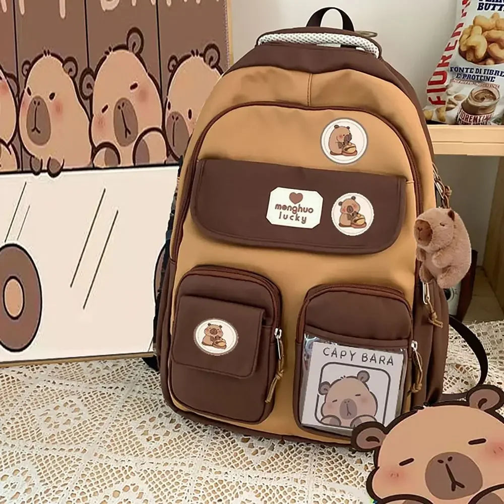 Cute Capybara Schoolbag Adjustable Strap Waterproof Shoulders Bag Large Capacity Computer Bag Student
