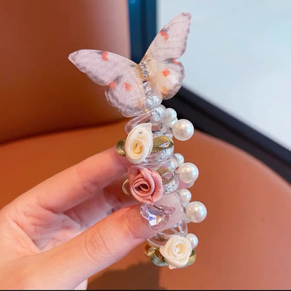 Sweet Butterfly Rose Phone Line Hair Hoop Children's Phone Line Braided Hair Rope Girls' Hair Tie Headwear
