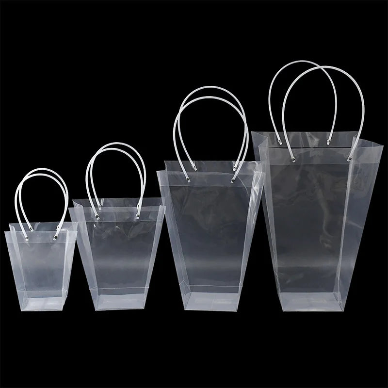 1pc Transparent Gifts Tote Bag Wedding Bouquet Flowers Packaging Bags Box For Florist Birthday Party Decor Xmas Valentines Gift