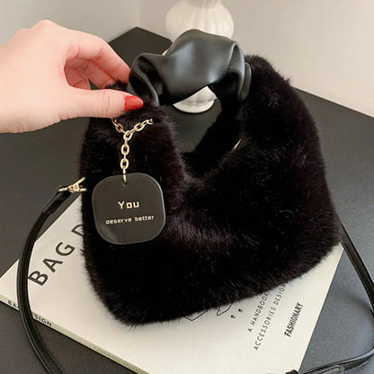Women's Crossbody Pumpkin Plush Bag Cute Tote Bags Autumn Winter Fashion Solid Color Handbag Travel Shoulder Bags