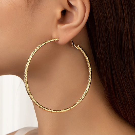 Simple Big Metal Hoop Earrings for Women Jewelry Gift Carve Serrations Round Circle Earrings Trendy Exaggerate Statement Earring