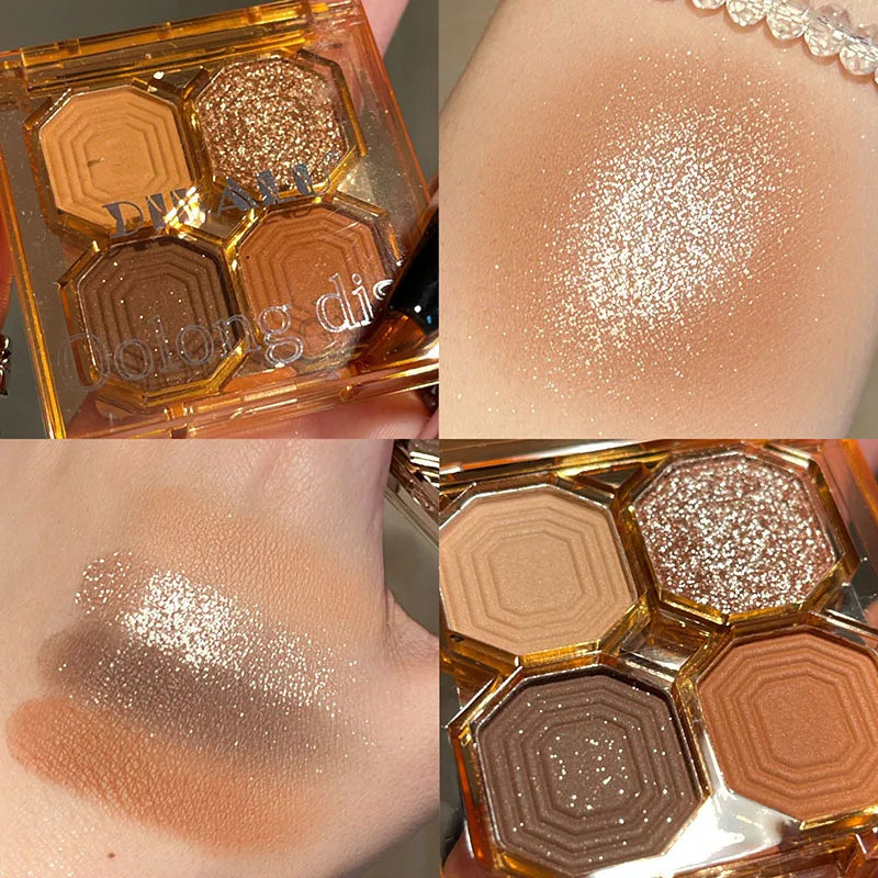 Four Color Gem Eyeshadow Pearl Matte Punk Smoked Cement Black Gray Eye Shadow Easy To Remove Makeup Daily Glitter Eyeshadow Tray