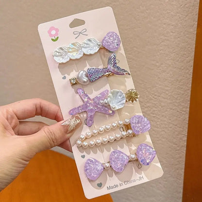 5Pcs/Set Trendy Sweet Galaxy Pink Hair Clips Cool Shiny Heart Shape Hairpins Star Pentagram Rhinestone Barrettes Women Girls