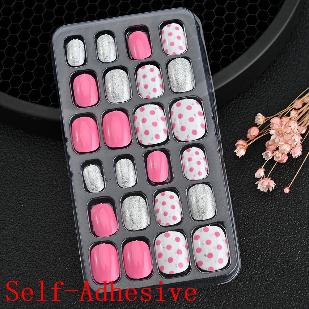 12pcs Cute Kids Dress-Up Fake Nail Girls Press on Nails Princess Pretend Play Toy Nail Tips Self-adhesive Children False Nails *