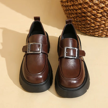 Versatile Loafers New Spring/Autumn Retro British-Style Leather Platform Shoes
