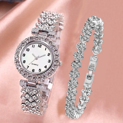 2PCS Luxury Rhinestone Women Watches Fashion Bracelet Strap Ladies Quartz Watch Set Relogio Feminino Reloj Mujer
