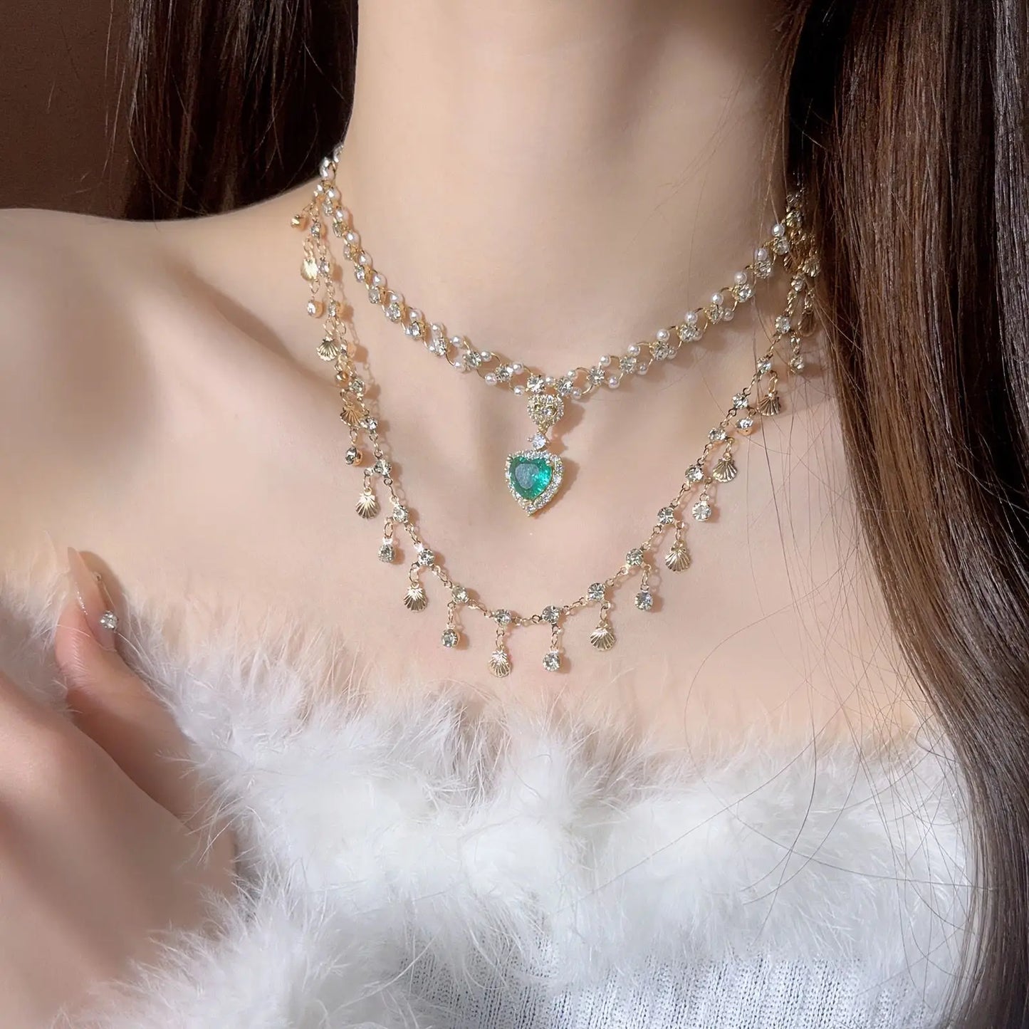 Multi-layered Copper Alloy Crystal Necklace Women Hanfu Accessories Sexy Golden Collarbone Necklace Birthday Gift For Women