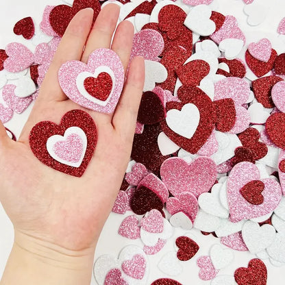 240pcs Glitter Heart Stickers Self Adhesive Foam Sticker for Valentine's Day Gift Love Decals Kid Children Art Craft Party Decor