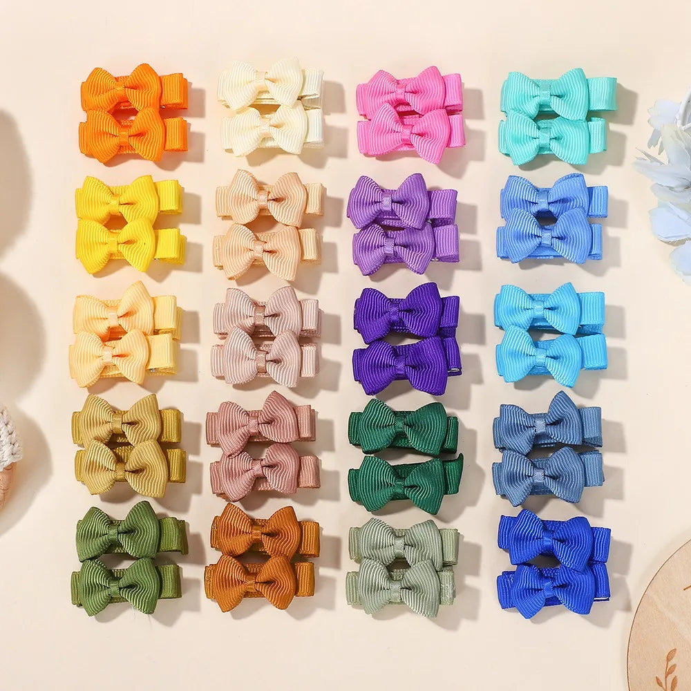 RIBBON BOWS Mini Ribbon Hair Bows Clip for Girls Bangs Hairgrips Covered Safety Bows Headwear Kids Head Claw Accessories