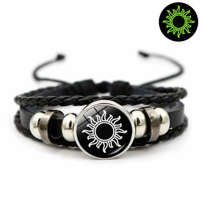 2pcs/set Sun and Moon Lovers Leather Bracelet Punk Multi-Layered Beaded Braided Adjustable Bracelet Set For Couple Jewelry