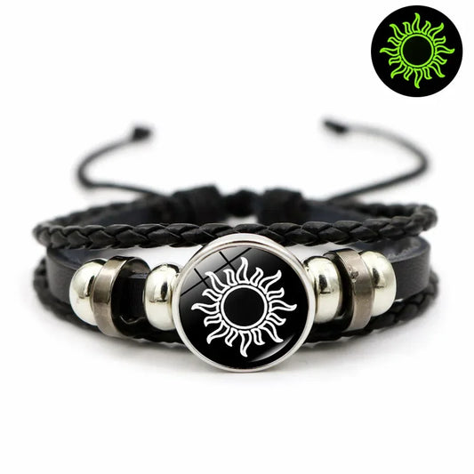 2pcs/set Sun and Moon Lovers Leather Bracelet Punk Multi-Layered Beaded Braided Adjustable Bracelet Set For Couple Jewelry
