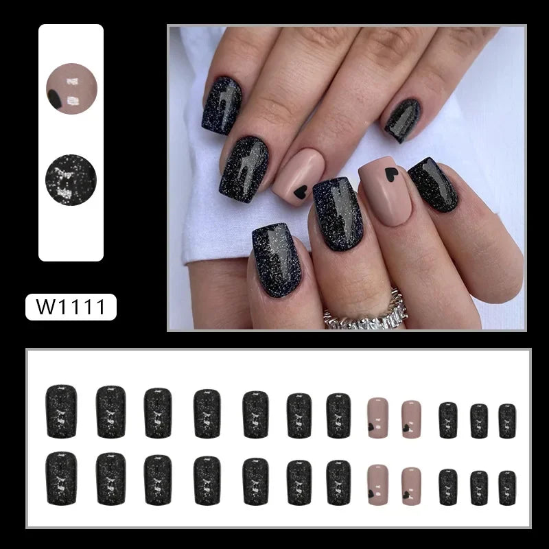Fresh Green Tea 24 Pcs Fake Nail with Jelly sticker Press on False Nails Wearable Round Head Oval Full Cover Nail Tips